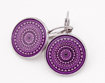 Purple Earrings - Mandala Earrings - Spiritual Jewelry - Yoga Earrings - Spiritual Gift - Sister Gift - Spritual Art - Best Friend Gift