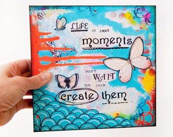 Motivational Quote Wall Art - Ready to Hang Wall Art - Turquoise Art - Mixed Media Art - Motivational Gift - Life Quote Art - Butterfly Art