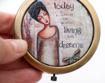 Compact Mirror - Purse Mirror - Live Your Dream - Travel Gift - Gift for Her - Best Friend Gifts - Gift for Women - Bridesmaid Mirror