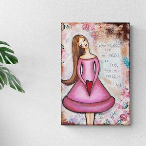 Best Friend Gift - Mom Gift - Ready to Hang Art - Wall Art Print - Pink Wall Art - Friendship Gifts - Inspirational - Mixed Media Art