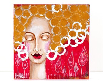 Gold Painting  - Red Painting Original - Original Painting - Women Painting - Original Small Painting - Mixed Media Painting Art - Wall Art