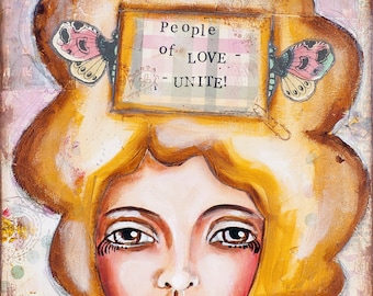 Liebe Kunstdruck - Liebe Wandkunst - gelbe Wanddruck - Mixed Media Kunst - Liebe Druck - inspirierende Kunst - wunderliche Kunst - Kinder Zimmer Kunst