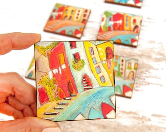 Kunst Magnet - Kühlschrank Magnete - Bunt - Meer - Inspirierende Magnete - Niedliche Magnete - Wunderliche Kunst - Mini Print - Mediterran