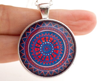 Red Blue Necklace - Ultramarine Blue - Navy Blue Necklace - Dark Blue Necklace - Blue Mandala Necklace Jewelry - Spiritual Necklace Jewelry