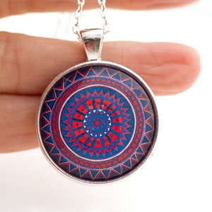 Red Blue Necklace - Ultramarine Blue - Navy Blue Necklace - Dark Blue Necklace - Blue Mandala Necklace Jewelry - Spiritual Necklace Jewelry