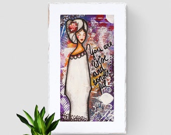 Arte de medios mixtos - Inspiración positiva - Impresión motivacional púrpura - Decoración inspiradora - Arte caprichoso - Regalo para las mujeres - Mejor regalo de amigo