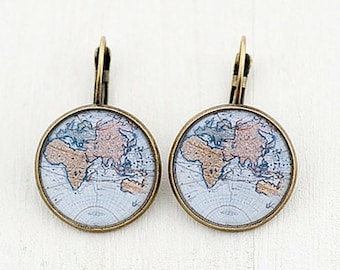 World Map Earrings - World Earrings - Globe Earrings - Gift for Women - Gift for Traveler - Surgical Steel Earrings - Light Blue Earrings