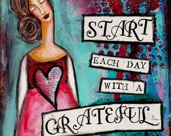 Grateful Heart - Mixed Media Art Print - Arte inspirador - Blue Art Print - Regalo para mujeres - Mejor amigo regalo - Edificante - Regalo de cumpleaños
