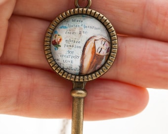 Be Brave Necklace - Skeleton Key Necklace - Inspirational Necklace - Whimsical Jewelry - Self Care - Positive Affirmation - Gift for Women