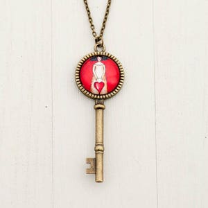 Whimsical Necklace - Red Heart Necklace - Key Necklace - Heart Key Necklace - Key To My Heart - Skeleton Key Necklace - Heart Necklace