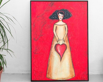 Heart Print - Heart Wall Art - Love Art - Red Wall Art - Fantasque Prints - Mixed Media Art - Bedroom Wall Art - Love Gifts - Gift for Her