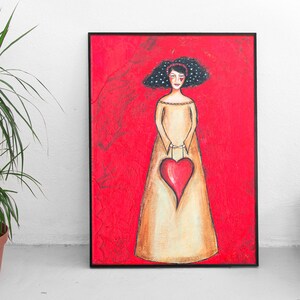 Heart Print - Heart Wall Art - Love Art - Red Wall Art - Whimsical Prints - Mixed Media Art - Bedroom Wall Art - Love Gifts - Gift for Her