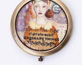 Compact Mirror - Purse Mirror - Gift for Her - Gift for Bestfriend - Whimsical Art - Inspirational Art - Gift for Mother - Travel Gifts