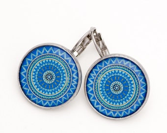 Mandala Earrings - Blue Earrings - Spiritual Jewelry - Yoga Earrings - Spiritual Gift  Best Friend Gift - Gift for Wife - Geometric Earrings