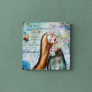 Be Brave Print on Wood Ready to Hang Wall Art Inspirational Her Empowerment Women Mixed Media Art Graduation Gift for Her Mom 30x30cm=12x12" canva