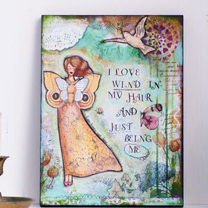 Green Wall Art - Wind Art - Poetry Wall Art - Inspirational Wall Art - Ready to Hang - Wind Art - Mixed Media Collage Art - Gift For Her