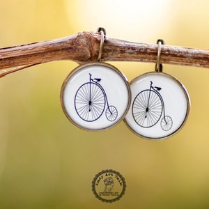 Old Bicycle Dangle Earrings, Penny Farthing Bike Earrings, Gift for Bike Lover Women Sister Her, Surgical Steel Earrings Jewelry