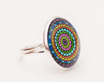 Multicolor Ring - Mandala Ring - Gift for Her - Zen Ring - Yoga Ring - Geometric Ring - Colorful Ring - Gift for Mom - Gift for Wife