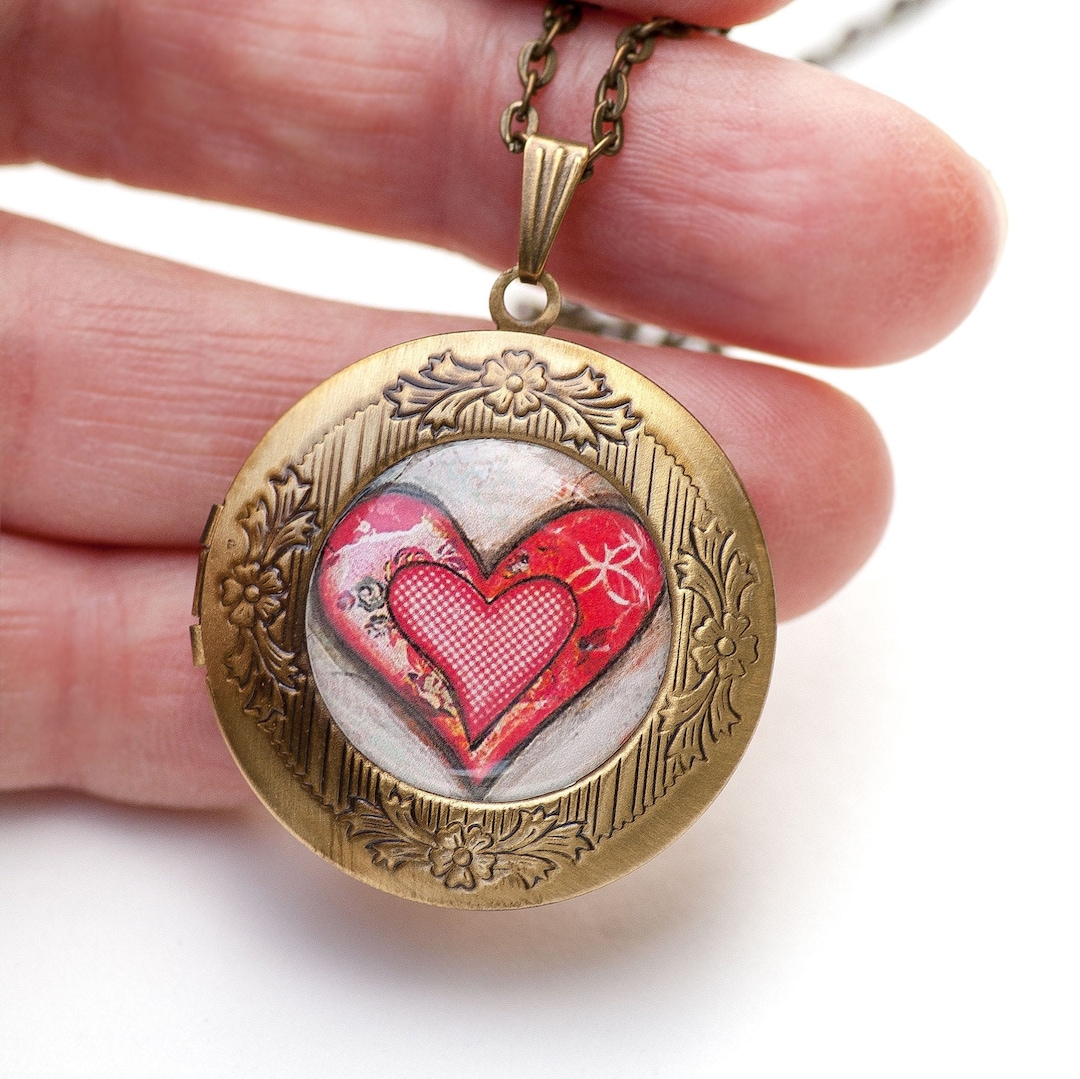Heart Locket Red Heart Locket Necklace Love Gifts for Her Love Necklace