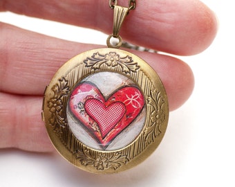 Heart Locket - Red Heart Locket Necklace - Love Gifts for Her - Love Necklace - Gift Ideas for Girlfriends - Gifts for Women - Mom Gift