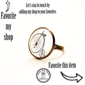 Old Bicycle Penny Farthing Bike Ring Jewelry, High Wheel Bike Image Photo Glass Adjustable Ring, Gift for Bike Lover Women Sister Her Teen image 5