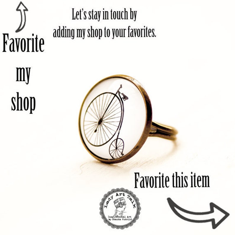 Old Bicycle Penny Farthing Bike Ring Jewelry, High Wheel Bike Image Photo Glass Adjustable Ring, Gift for Bike Lover Women Sister Her Teen image 5