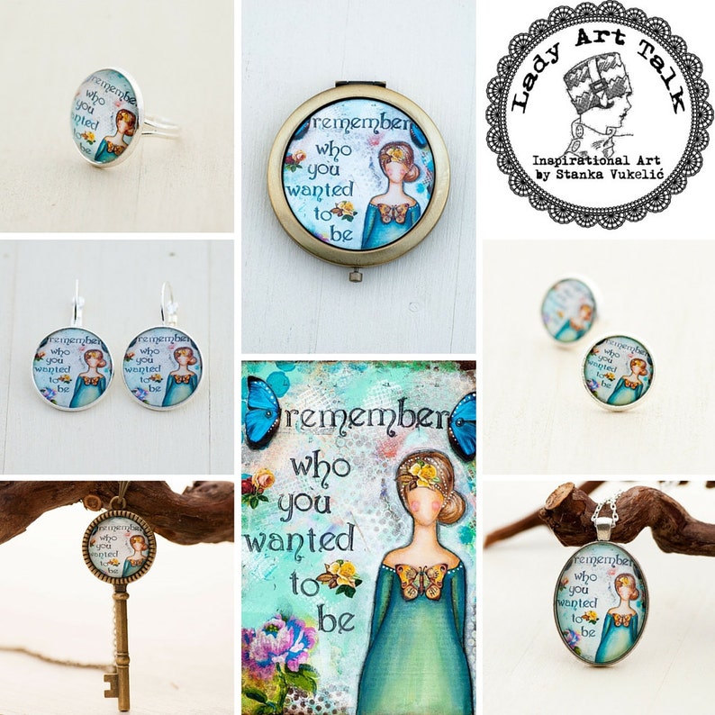 Art Earrings Teal Green Earrings Whimsical Earrings Inspirational Earrings Teen Earrings Collage Graduation Gift Remember image 3