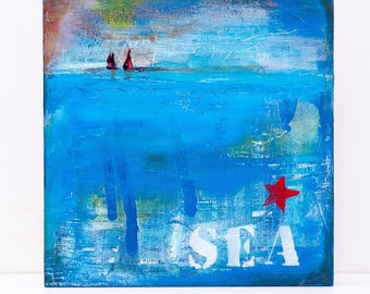 Blue Painting - Original Small Painting - Mixed Media Painting - Original Painting - Mixed Media Art - Sea Painting - Small Wall Art - Ocean