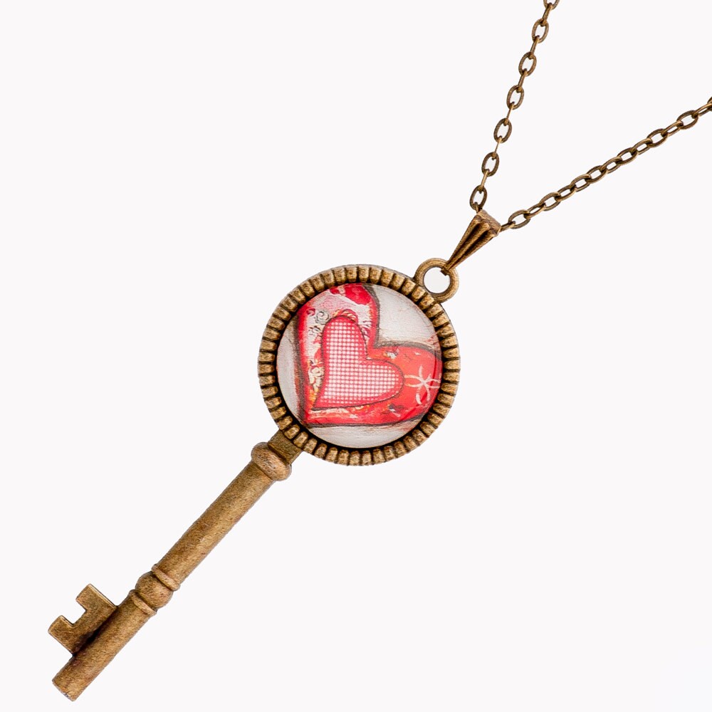Love Necklace Key to My Heart Necklace Red Heart Necklace Etsy
