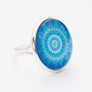 Turquoise Ring - Mandala Ring - Turquoise Mandala - Adjustable Ring - Spiritual Ring - Christmas Gift for Her - Yoga Ring - Birthday Gift