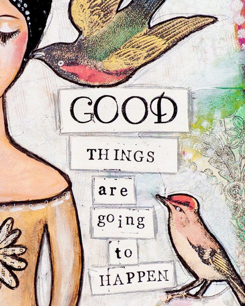 Positive Inspiration Positive Vibes Mixed Media Collage Art Whimsical Art Motivational Wall Art Positive Affirmation Good Thing image 4