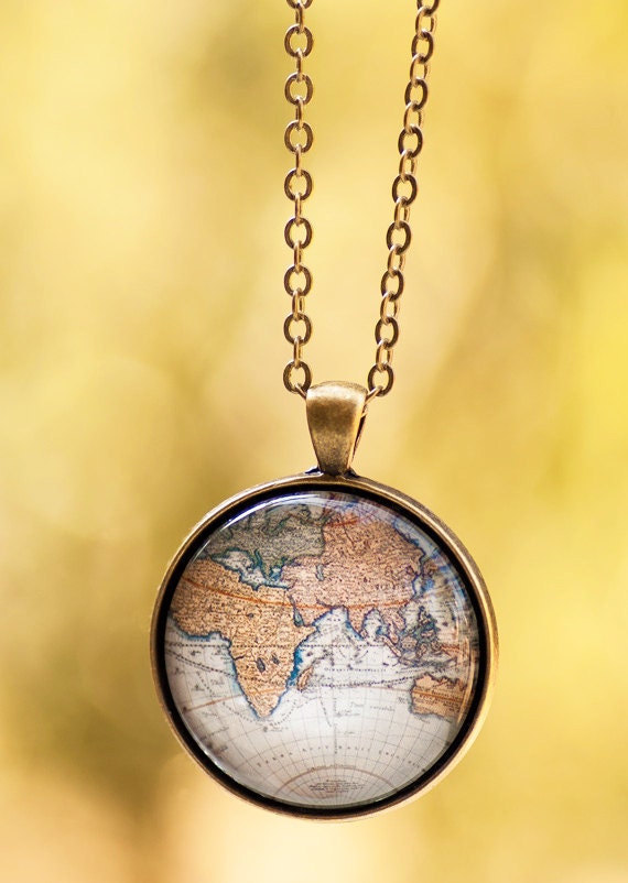 World Map Necklace Globe Necklace Atlas Necklace Etsy