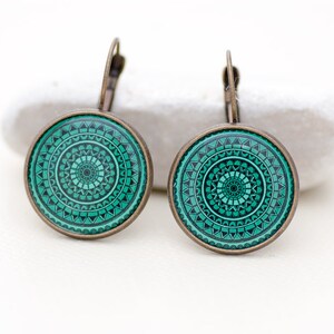 Green Earrings Mandala Earrings Geometric Earrings Art Earrings Spiritual Gift Gift for Her Best Friend Gift Hand Made Earring image 2