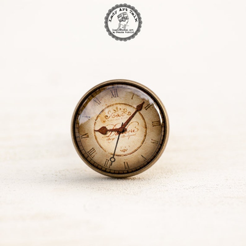 Old Clock Ring Antique Clock Adjustable Ring Glass Ring Etsy