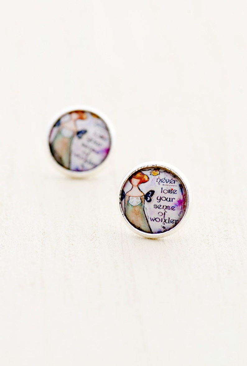 Gift for Sister Butterfly Inspirational Post Stud Earrings Gift for Friend Girl Image Stud Earrings with Words Stud Earrings for Teen