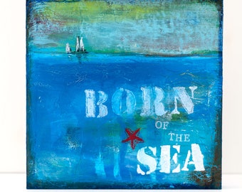 Sea Painting - Blue Painting - Original Small Painting - Mixed Media Painting - Original Painting - Mixed Media Art - Small Wall Art - Ocean