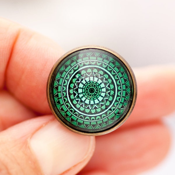 Emerald Green Ring - Mandala Ring - Green Mandala - Mother Day Gift - Heart Chakra Ring - Zen Ring - Yoga Ring - Geometric Ring - Adjustuble