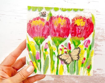 Abstract Flower Painting - Small Paintings - Original Painting - Abstract Floral Painting - Mixed Media Art Painting - Original Wall Art