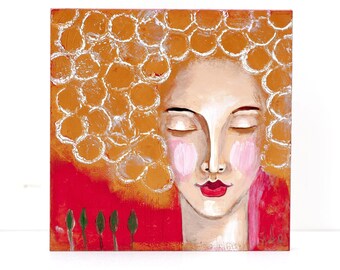 Red Painting Original - Gold Painting - Original Painting - Women Painting - Original Small Painting - Mixed Media Painting Art - Wall Art