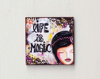 Refrigerator Magnets - Inspirational Magnets - Wedding Favor Magnets - Cute Magnet - Fridge Magnet - Art Magnet - Mixed Media Art - Magic