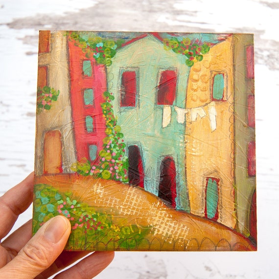 Cute Painting Small Original Painting Cute House Decor Colorful Wall Art  Houses Painting Abstract Painting Mixed Media Art Whimsy -  Norway