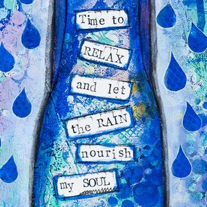 Rain Art Blue Art Print Mixed Media Collage Art Quotes Inspirational Print Whimsical Relax Wall Art Rain Lover Gift for Her image 6