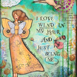 Wind Art Print - Just Be You - Green Wall Print - Mixed Media Collage Art - Inspirational Art - Wild Life Wall Art - Whimsical Art - Xmas