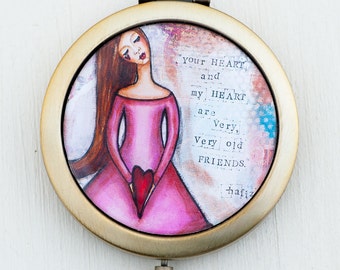 Compact Mirror - Best Friend Gift - Purse Mirror - Mothers Day Gift - Whimsical Art - Inspirational Art- Mixed Media Art - Soul mate Gift