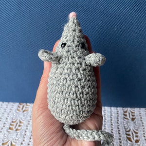 Crochet grey mouse. Pocket pet. Desk buddy. Handmade knitted mouse. Rodent. Palm pal. Crochet rat.