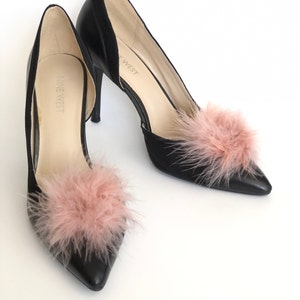 Blush Pink Feather Puff Pom Pom Shoe Clips Set Of Two, Shoe Decorations