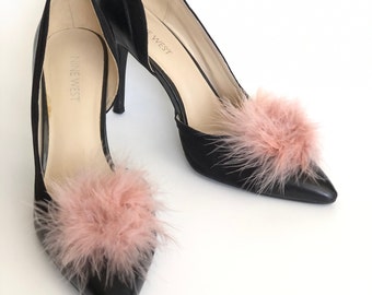 Blush Pink Feather Puff Pom Pom Shoe Clips Set Of Two, Shoe Decorations