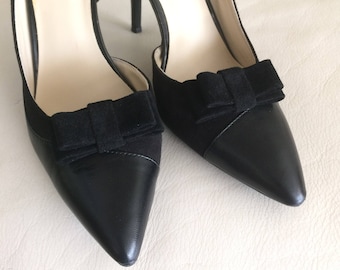 Genuine Suede Black color bow shoe clips, Shoe Decorations