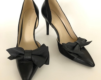Black leather bow shoe clips, Shoe Decorations