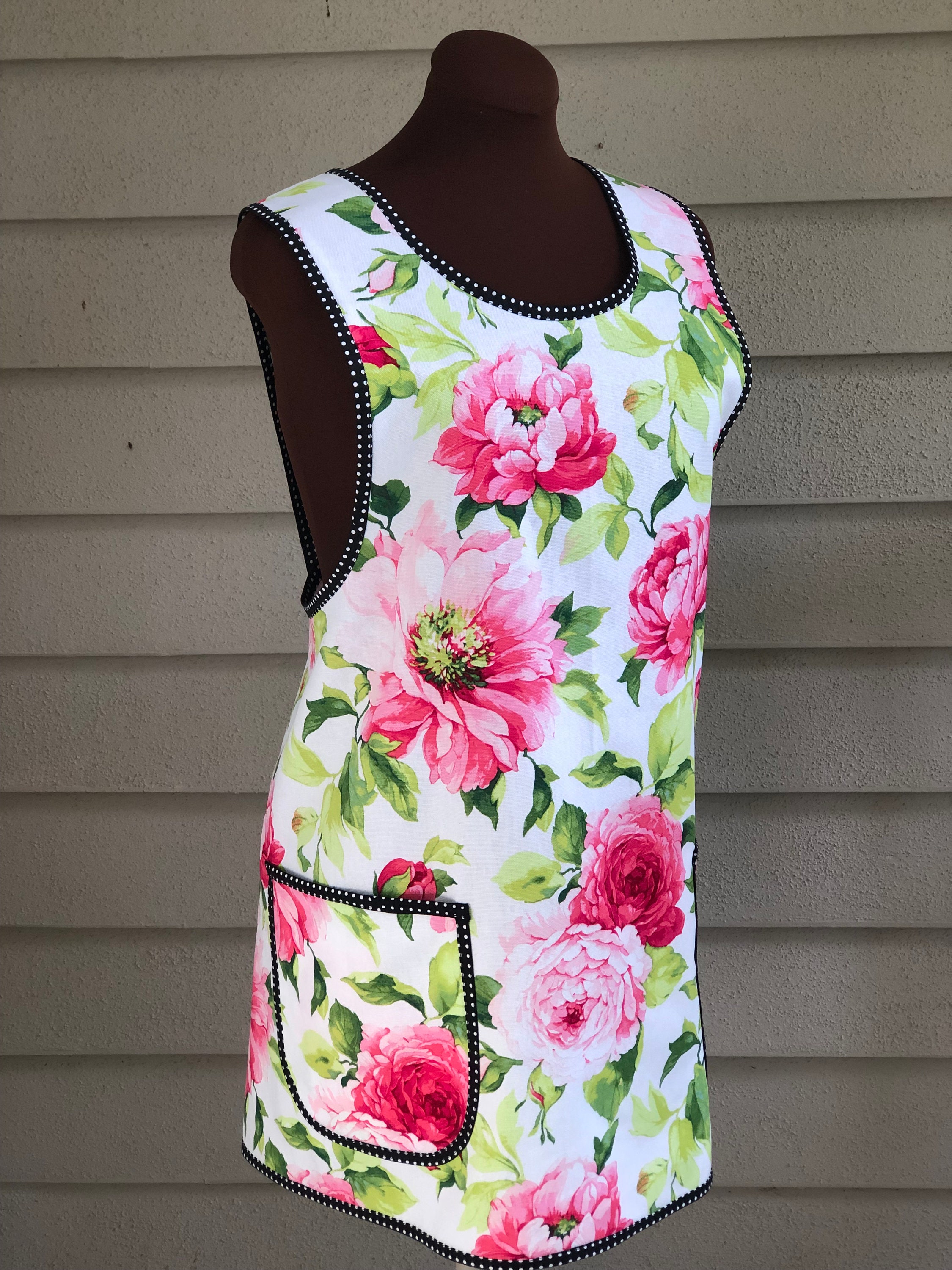 Peony Flower Cotton Cross Back Apron: Japanese Style Slip-on - Etsy